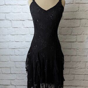 Vintage XS La Salamandre Eze Village Lacey Black Dress
